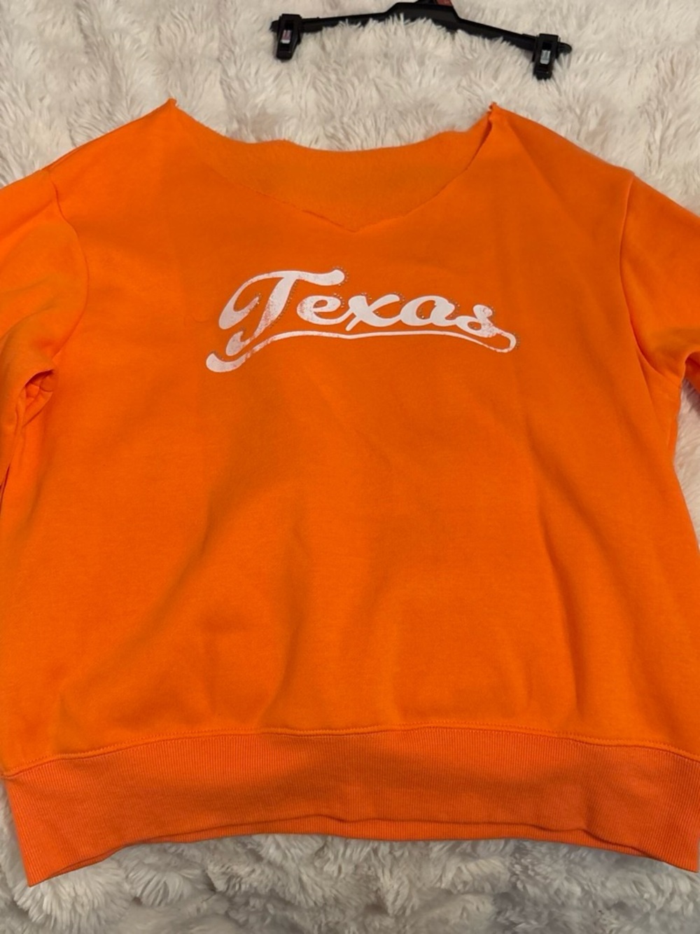 Off-the-Shoulder Women's Sweatshirt in Bright Orange with White Script
